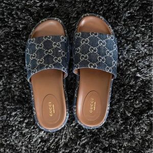 Gucci Denim Platform Slides